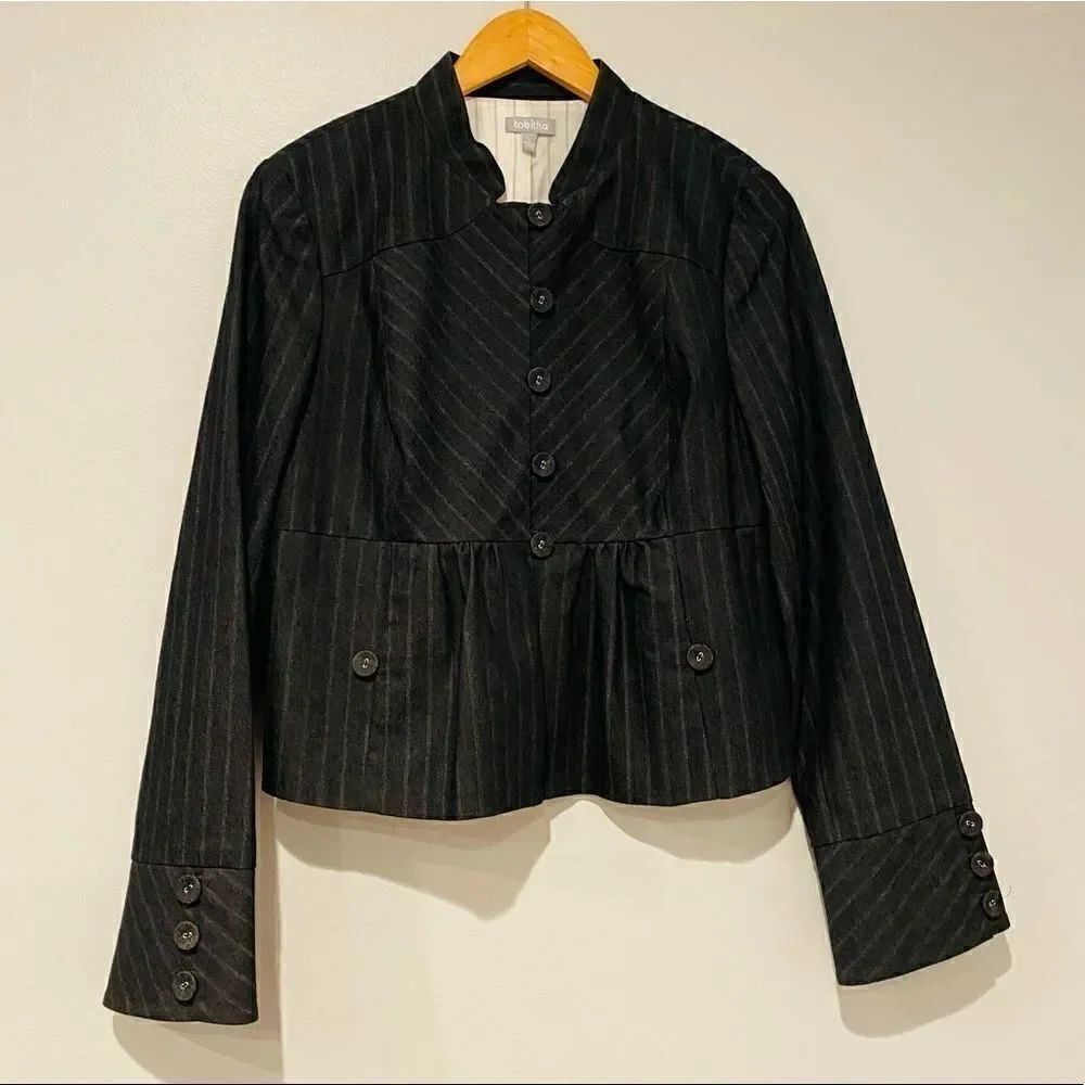 Tabitha Peplum Pinstripe Short Blazer Size Large